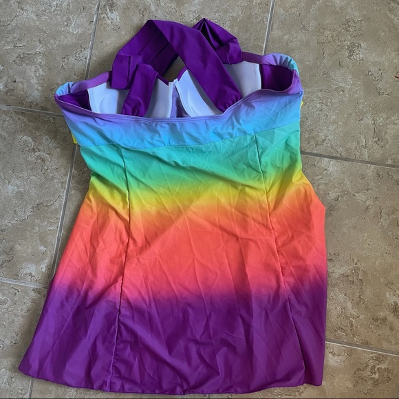 Rainbow Gradient Wrap Swim Top - Picture 5 of 7